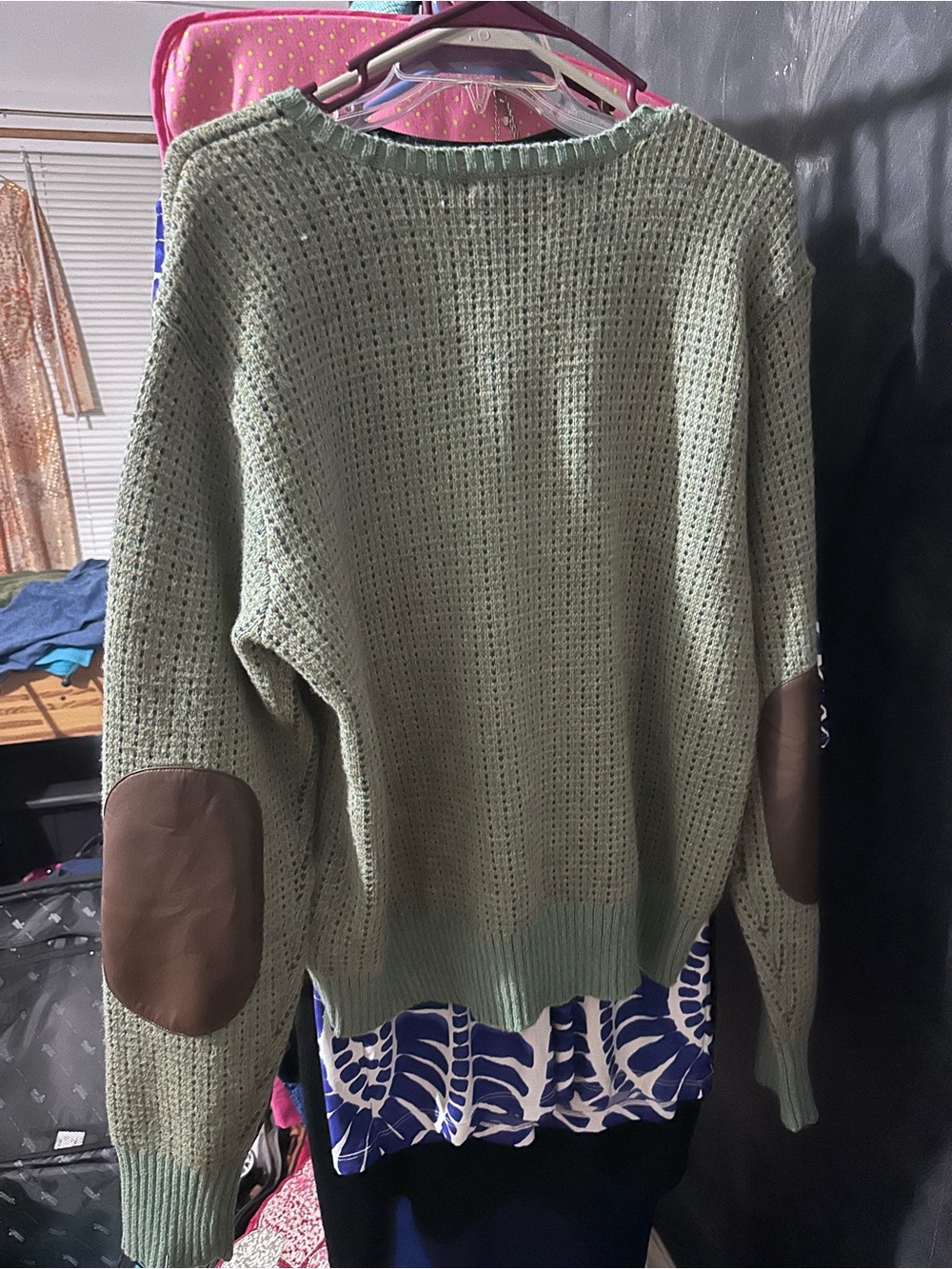 Vtg Ralph Lauren Olive Crewneck Sweater Brown Shoulder Patch and Elbow Patch - Picture 3 of 6